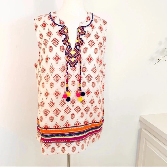 Chelsea & Theodore Linen Embroidered Boho Top Size L NWT - Picture 4 of 13